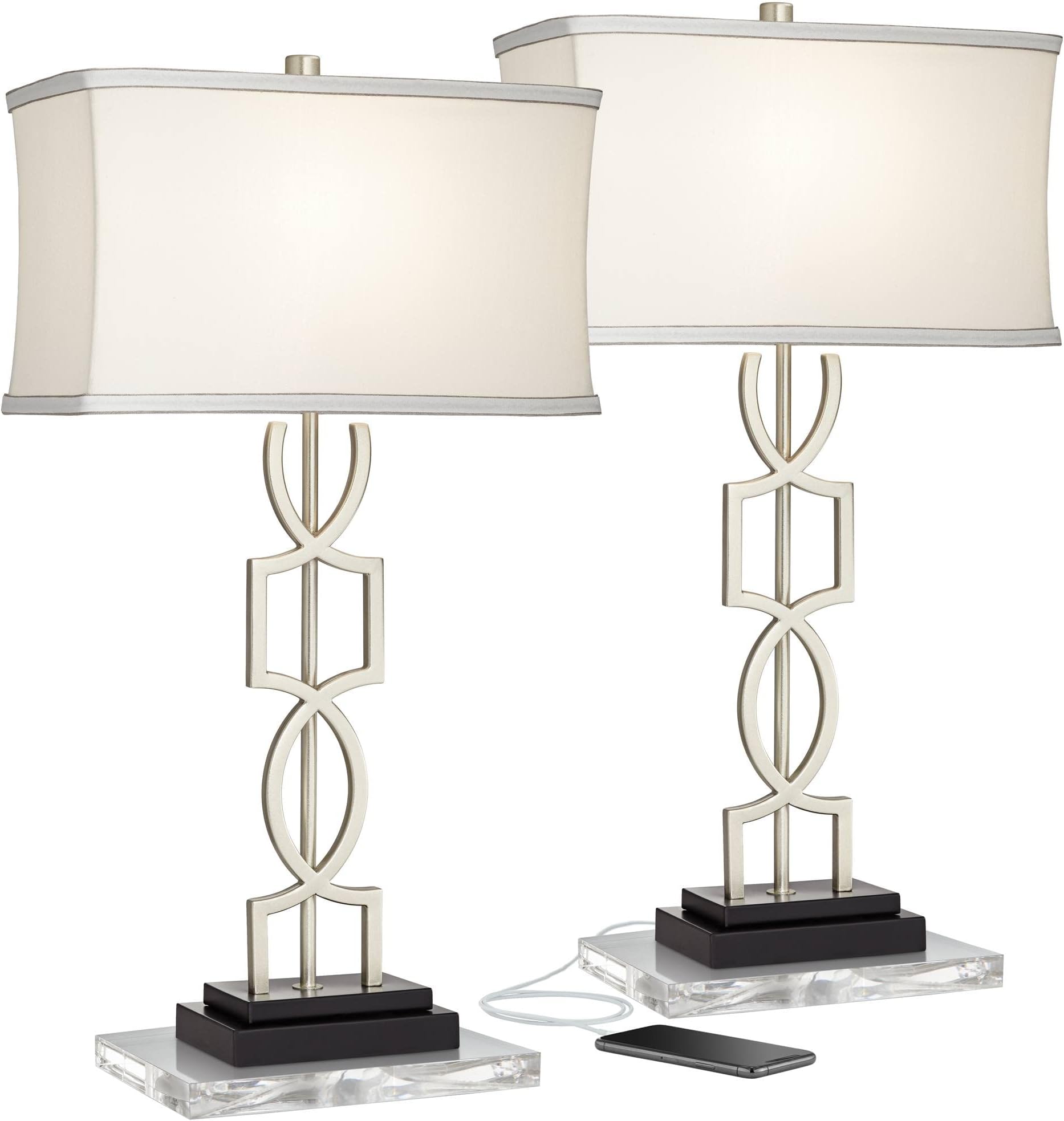 360 Lighting Evan Modern Table Lamps with Clear Acrylic Risers USB ...