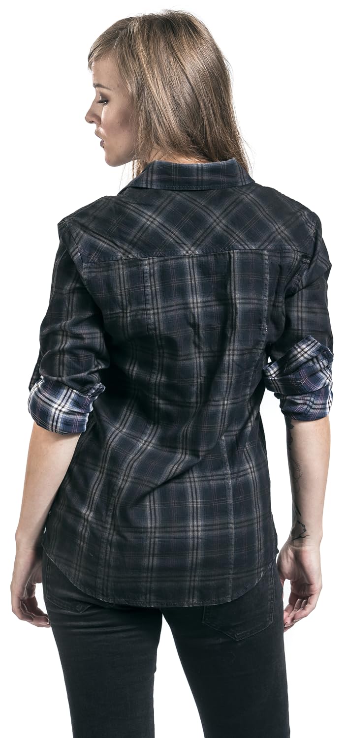 Black Premium by EMP Damen blau-graues Kariertes Hemd