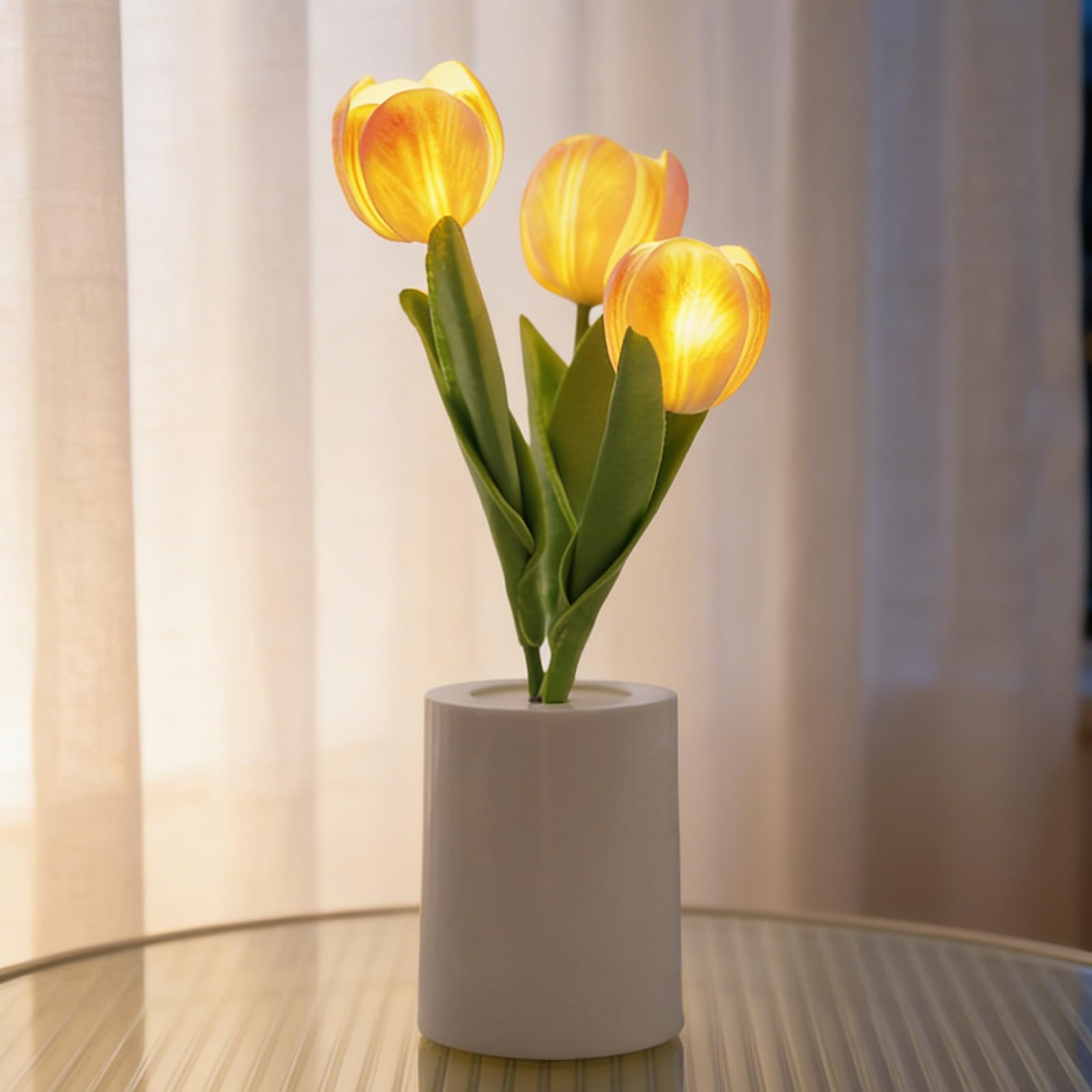 Richaa Yellow Tulip Lamp, 3 Flower Tulips Night Light, Flower Tulips Table Lamp Mother's Day Christmas Birthday Thanksgiving Gift for Women Girlfriend Grandma-USB Power