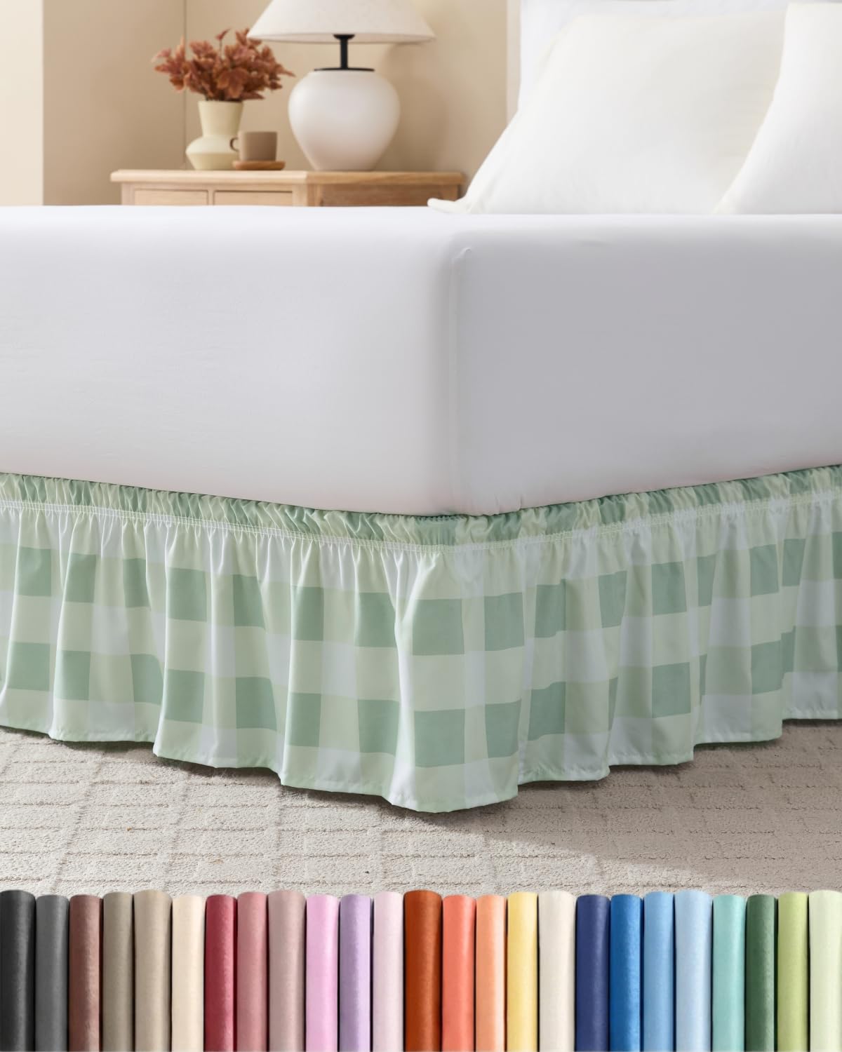 CGK Wrap Around Dust Ruffle Bed Skirt - Queen Size, 12" Inch, Sage
