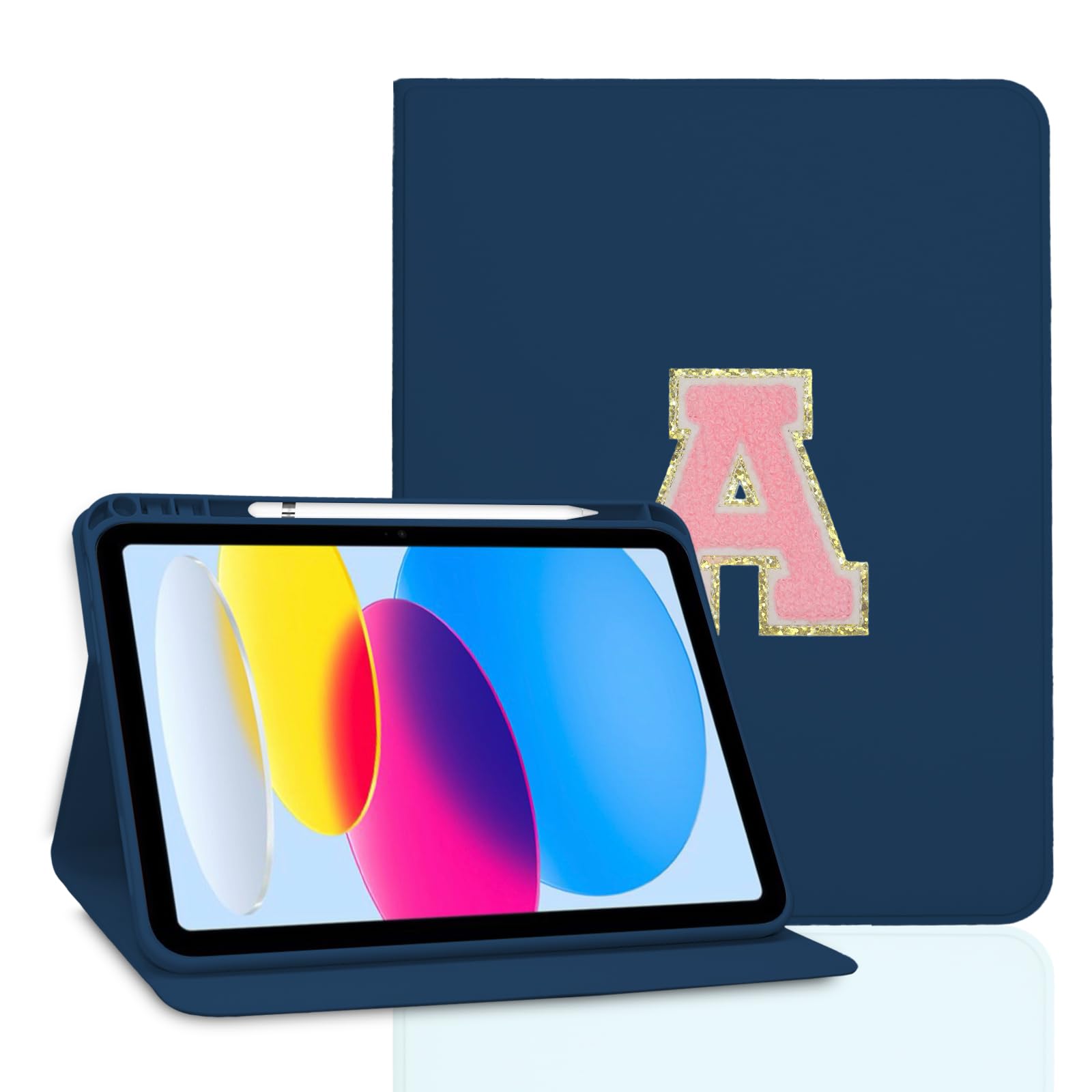TopPerfekt Case for iPad 11th (A16) 11-inch 2025 / iPad 10th Generation 10.9-inch 2022, Initial Chenille Letter Suture, Cute Case with Auto Sleep/Wake