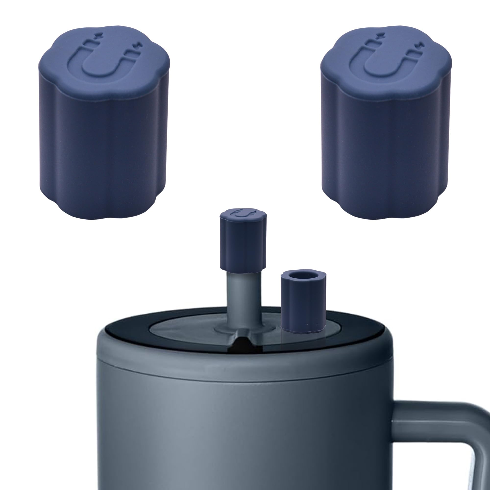 2 Pack Magnetic Straw Covers, Silicone Straw Topper cap for BrüMate All Era and Resa Tumblers, Brumate Accessories (Blue)