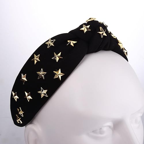 Miniatura 6 de ARATLENCH Diadema anudada con estrellas doradas y tachonadas con nudo en la parte superior ancha, diadema para Navidad, Año Nuevo, vacaciones,