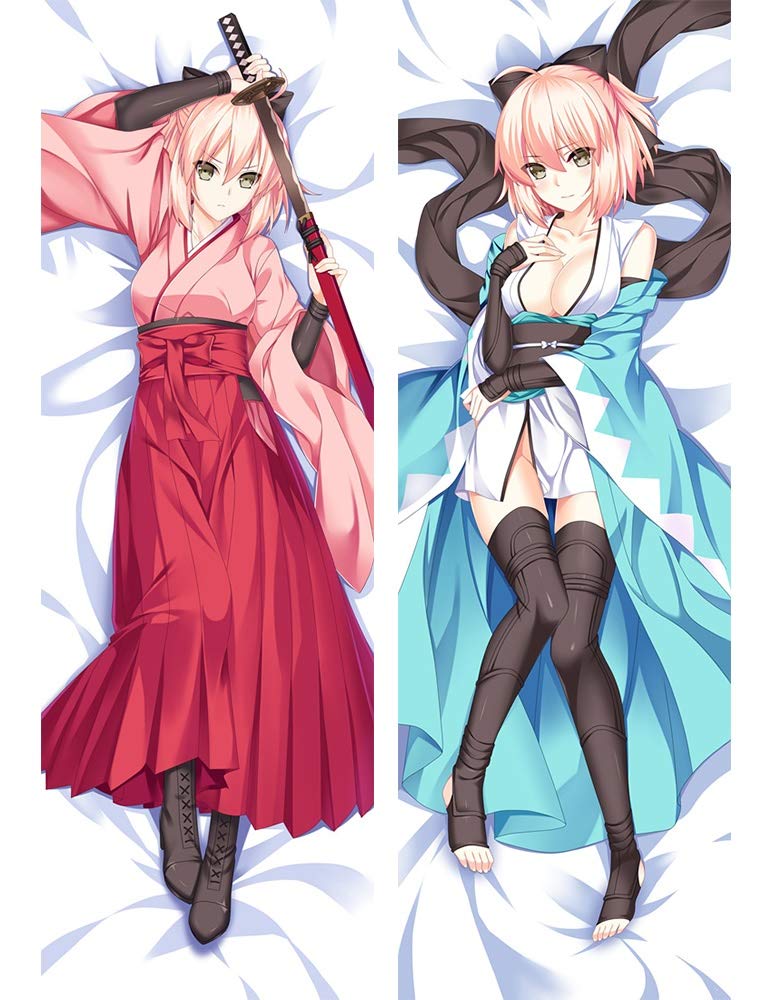 Knmbmg Fate/Grand Order: Okita Souji/Saber Body Pillowcase, Anime Pretty Girl Sexy White Underwear Double-Sided Pattern Peach Skin Adult Pillow Cover, Home Sofa Decorative Anime Fan Favorite