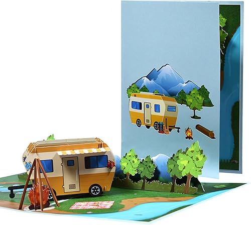 Tarjeta emergente 3D de camping RV tarjeta de felicitación con sobre para marido, hijo, padre, tarjetas de cumpleaños, tarjeta de viaje al aire