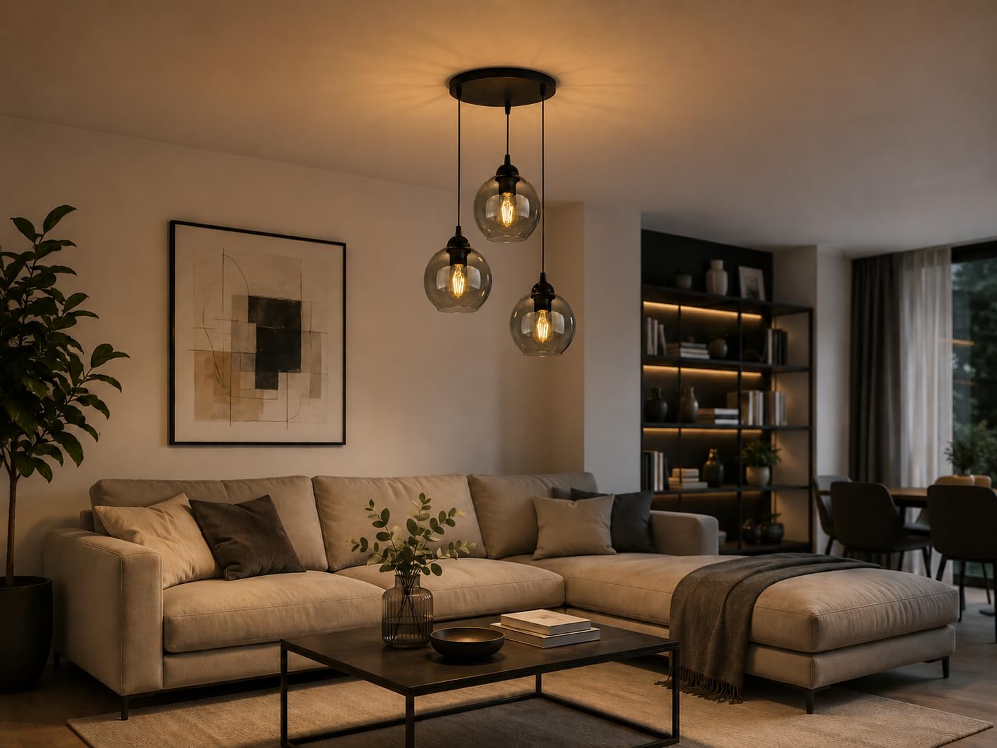 FKL DESIGN Home Deco Deckenlampe Pendellampe Hängelampe Wandlampe Tischlampe Leuchte Pendelleuchte Kugel Schwarz Lampe aus Serie N100 (ER3)