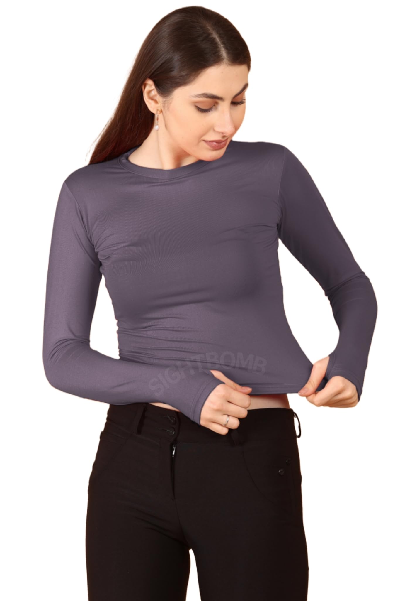 sightbomb Cuddle TEE Ultra Soft Crew Neck Thumb Hole SNUG Cuddly FIT SOFTLINE Active SKIMS TOP for Women-picture-3