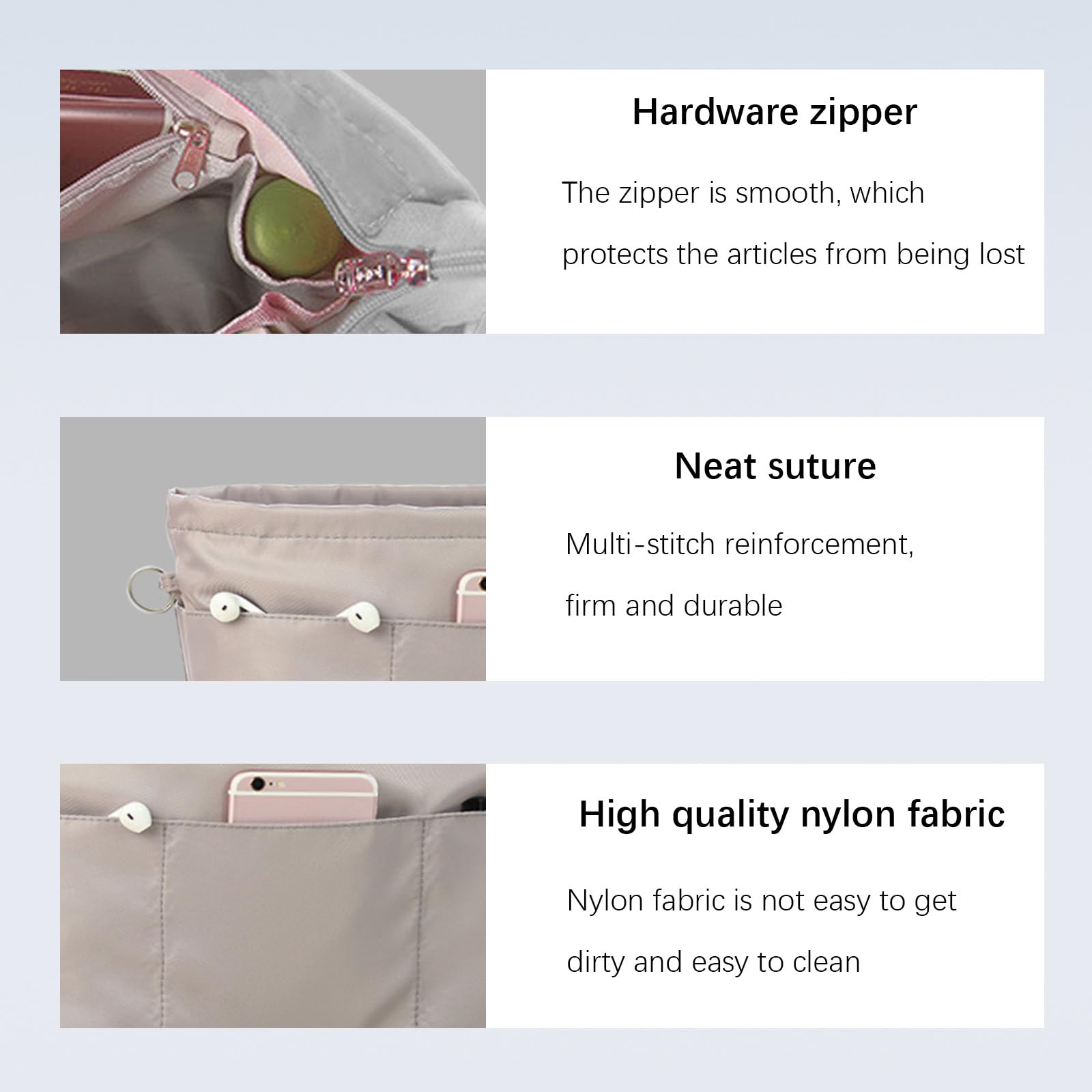 Lckaey El organizador de bolso para bolso Neverfull es compatible con más marcas similares de bolsas de mano, organizador de nailon 3055gris-XL
