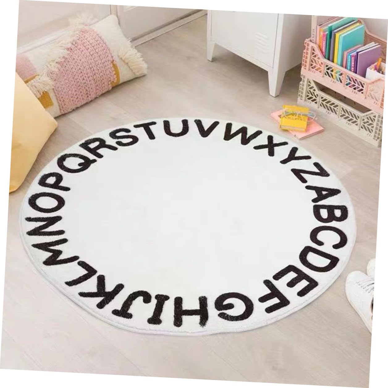 Runder Kinderzimmer Teppich mit Englischen Buchstaben rutschfeste Bodenmatte Dekorativer und Pädagogischer Spielteppich für Jungen und Mädchen Komfortabel und Pflegeleicht
