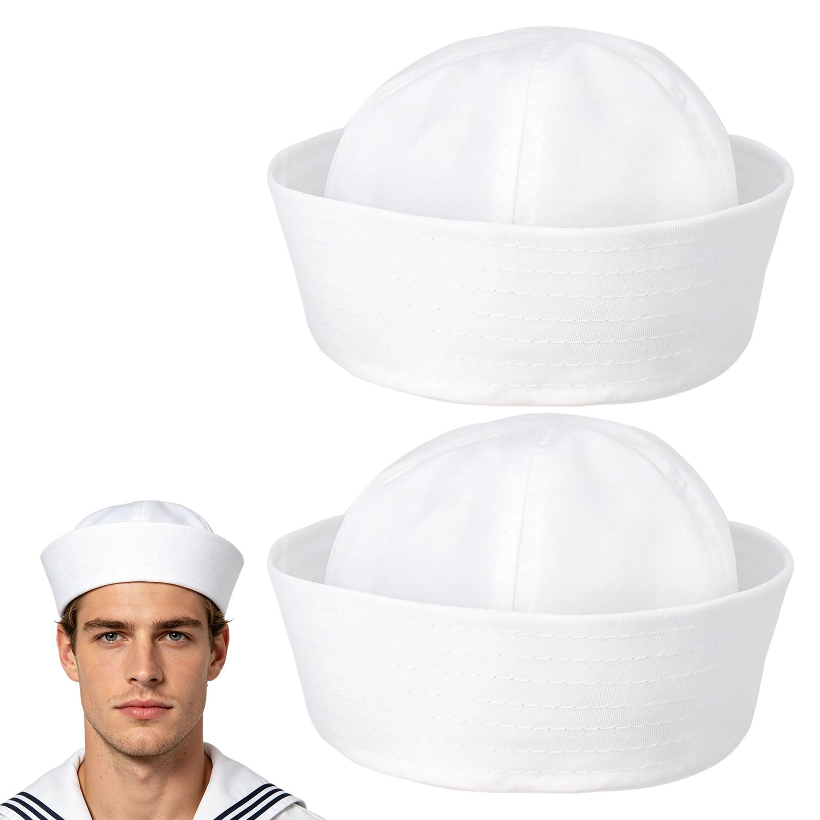 Linhono​ Sailor Hats, White Sailor Hat for Costume Parties and Themed Events, Two Pack Sailor Hats for Adults with Classic Nautical Design, Ideal for Cosplay and Fancy Dress Accessories