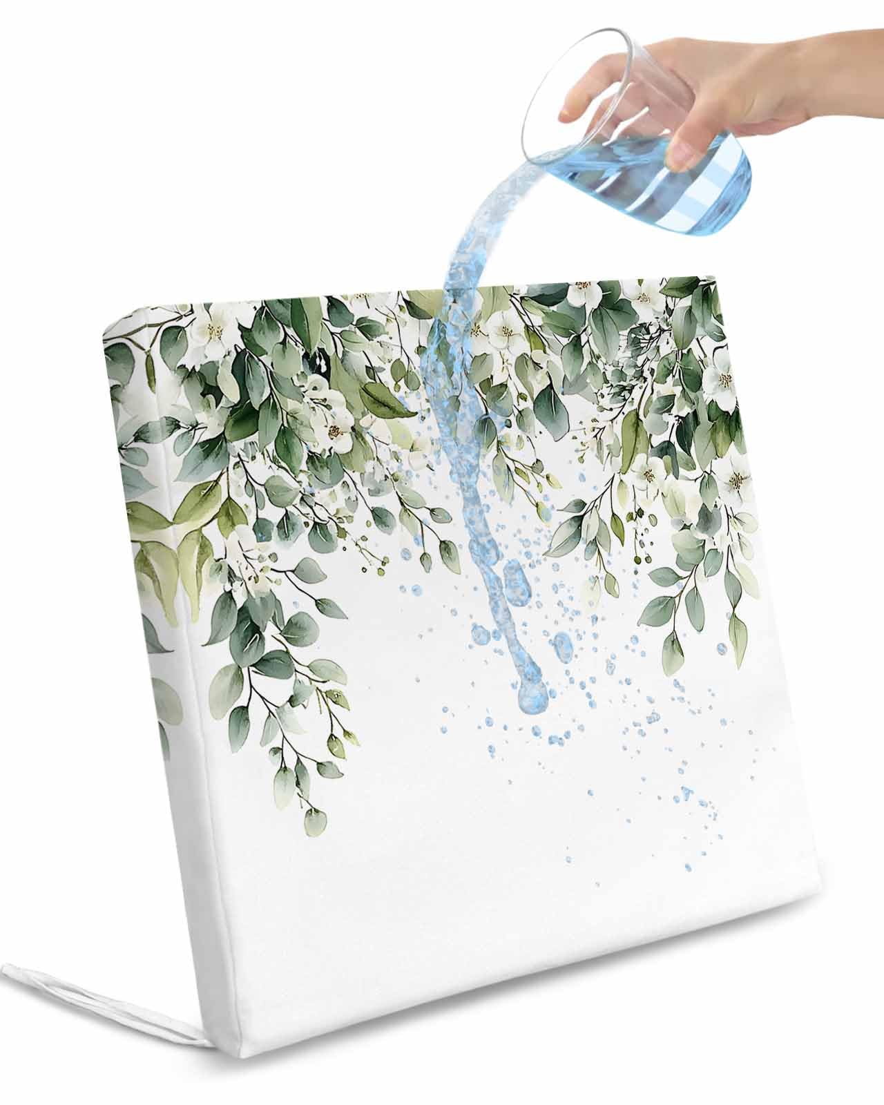 Eucalyptus Leaves Outdoor Cushion Chair Cover Set of 4 - Waterproof Couch Seat Covers, Green Botanical Floral Vines Flowers Patio Furniture Protector Cushions Slipcovers for Sofa/RV, 22