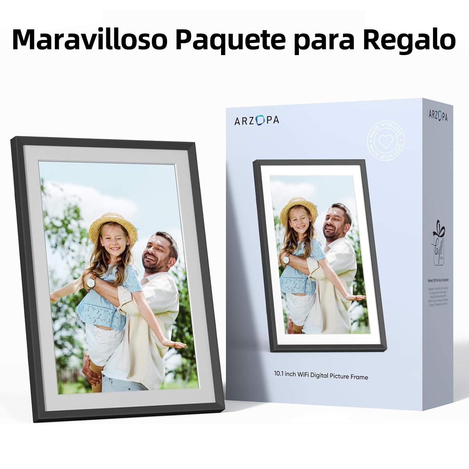 ARZOPA Marco de Fotos Digital WiFi 10,1 Pulgadas Pantalla Táctil FHD IPS 32GB Marco Digital De Fotos Rotación Automática Portaretratos Digitales Soporte de Foto/Música/Video/Alarma