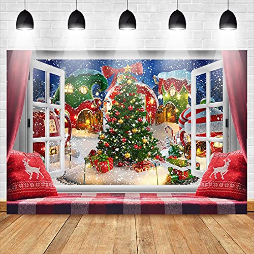 Avezano-Toile-de-fond-de-Noel-dhiver-pour-fenetre-de-photographie-arriere-plan-pour-decoration-murale-de-Noel-banniere-de-fete-accessoires-photo-portrait-pour-enfants-24-x-18-m Avezano Toile de fond de Noël d'hiver pour fenêtre de photographie, arrière-plan pour décoration murale de Noël, bannière de fête, accessoires photo portrait pour enfants (2,4 x 1,8 m) – Image 3