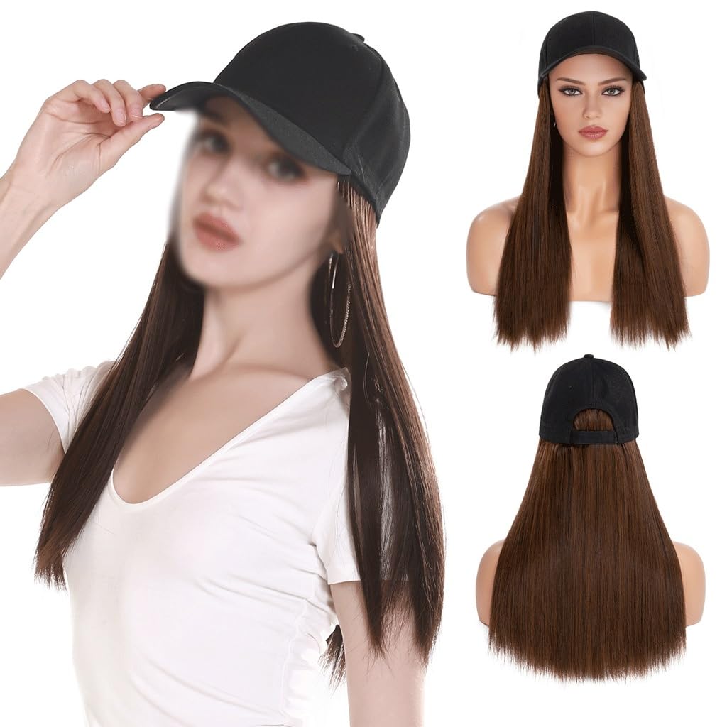 Wig With Cap Ladies Hat Wig Fashion Breathable Baseball Cap Long Straight Hair Wig Ladies Fashion Wig Cap Wig Caps For Women(01)
