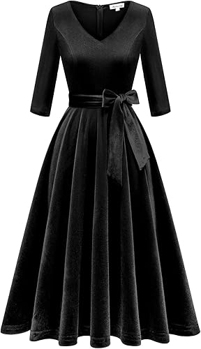 Miniatura 5 de Bbonlinedress Vestido de té vintage casual para mujer, vestido de cóctel, graduación, vestido de iglesia, cuello en V, mangas 34