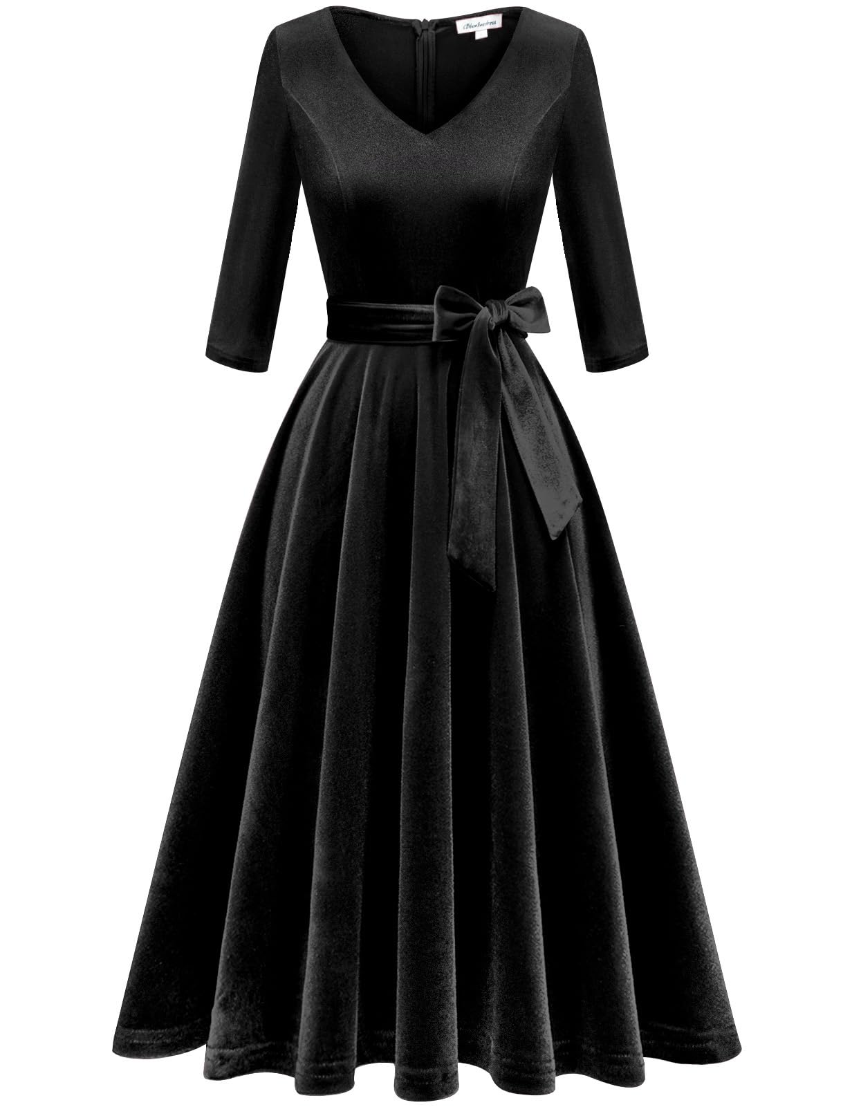 Bbonlinedress Robe Halloween Femme Hiver Mi Longue en Velours pour Déguisement Cosplay Soirée Fête Cocktail Manches Longue V-Black L