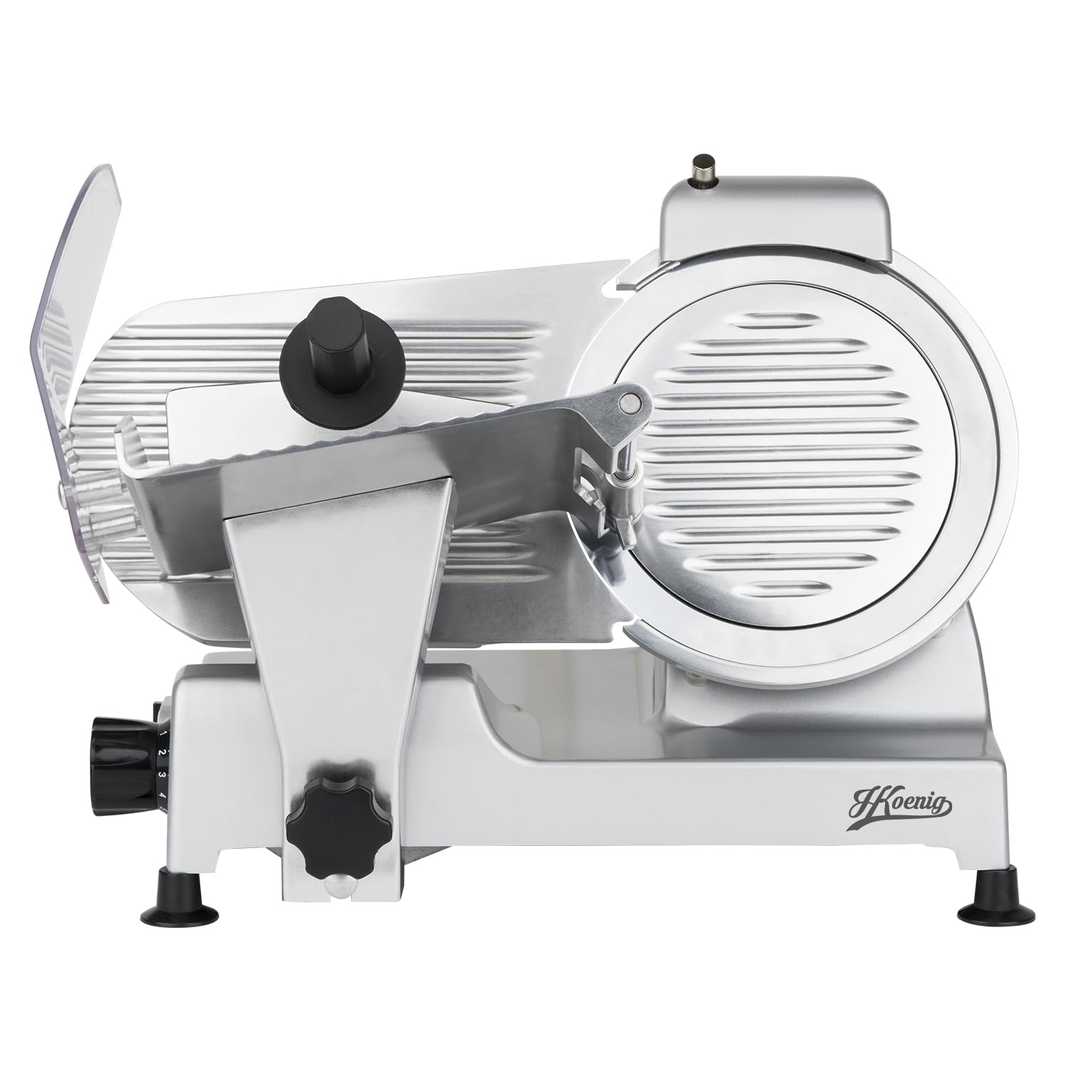 H.Koenig MSX220 Affettatrice Elettrica Professionale, Affettatrice Per Prosciutto, Lama Da 22 Cm, Taglio Regolabile 0-12 Mm, Affilatoio Integrato, Ampia Superficie Di Taglio, 282 Giri/Min – Argento-image