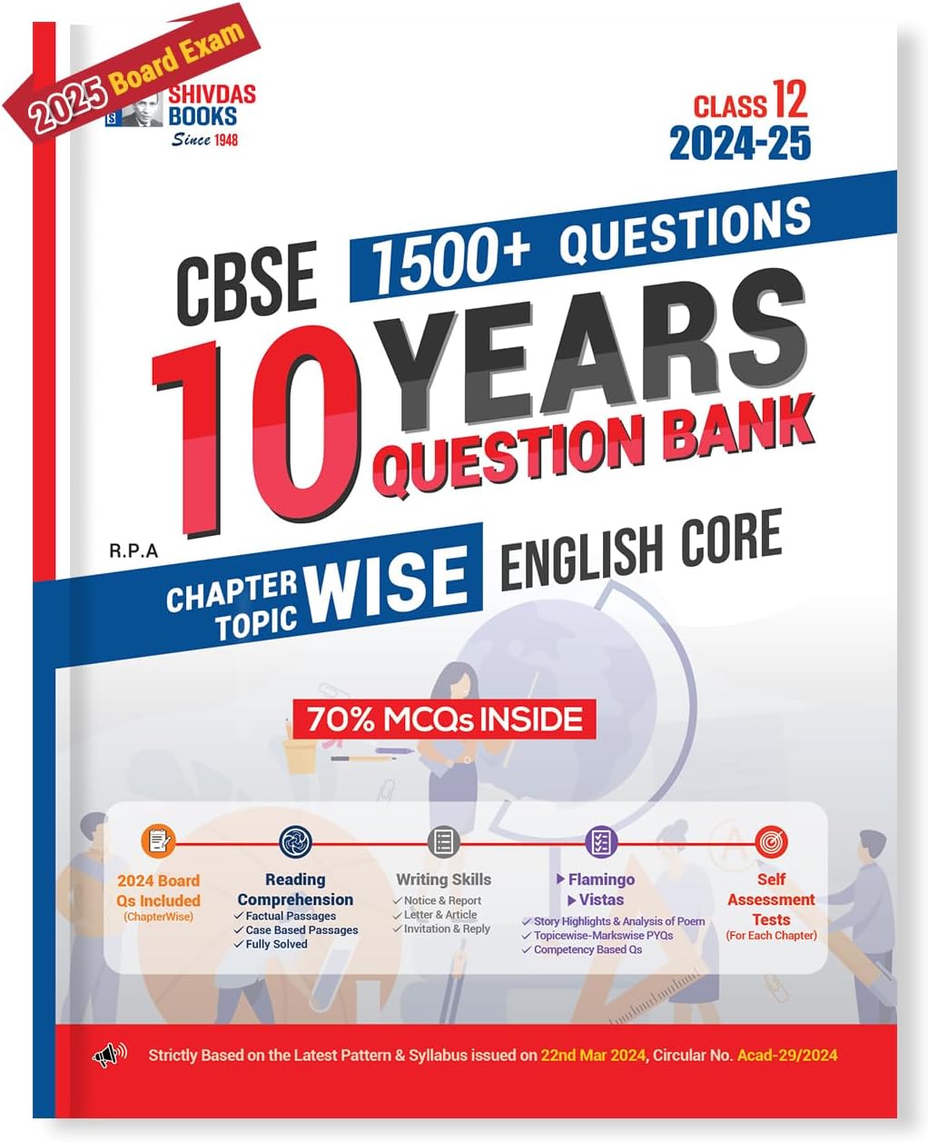 CBSE Class 12 English Core Chapterwise Previous 10 Years Solved Papers Question Bank with MCQs for 2025 Board Exam by Shivdas (2024-25)