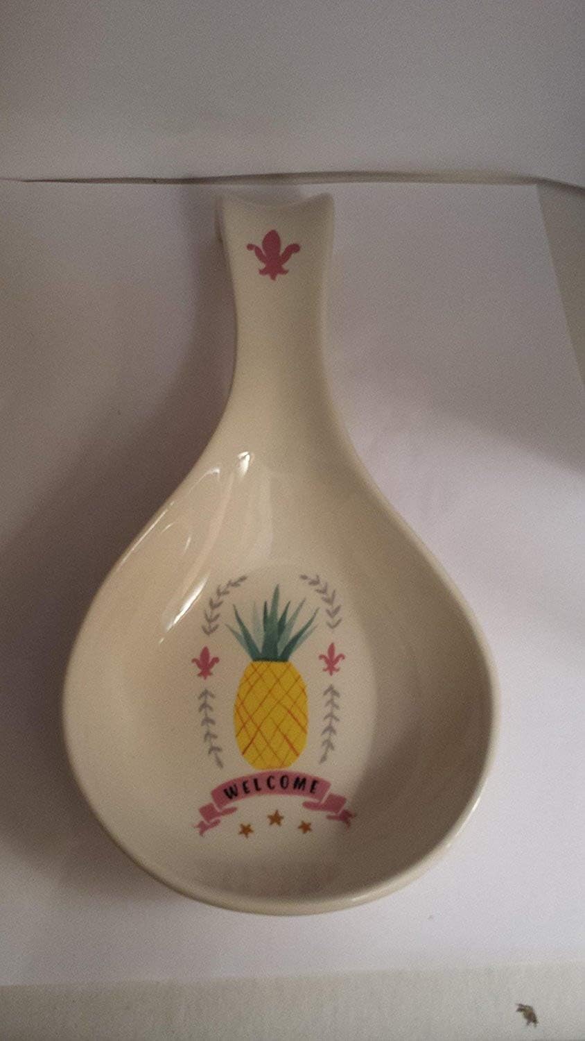 Magenta Pineapple Ceramic Spoon Rest Welcome