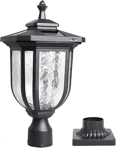 KMC KMC IGHTING ST4322Q - Lámpara solar para poste de 120 lúmenes, aluminio fundido a presión, color negro con base de ajuste de 3 pulgadas, montaje