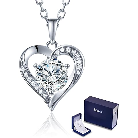 Moissanite Necklace for Women 1.0ct D Color, Sterling Silver Heart Necklace, Annive...