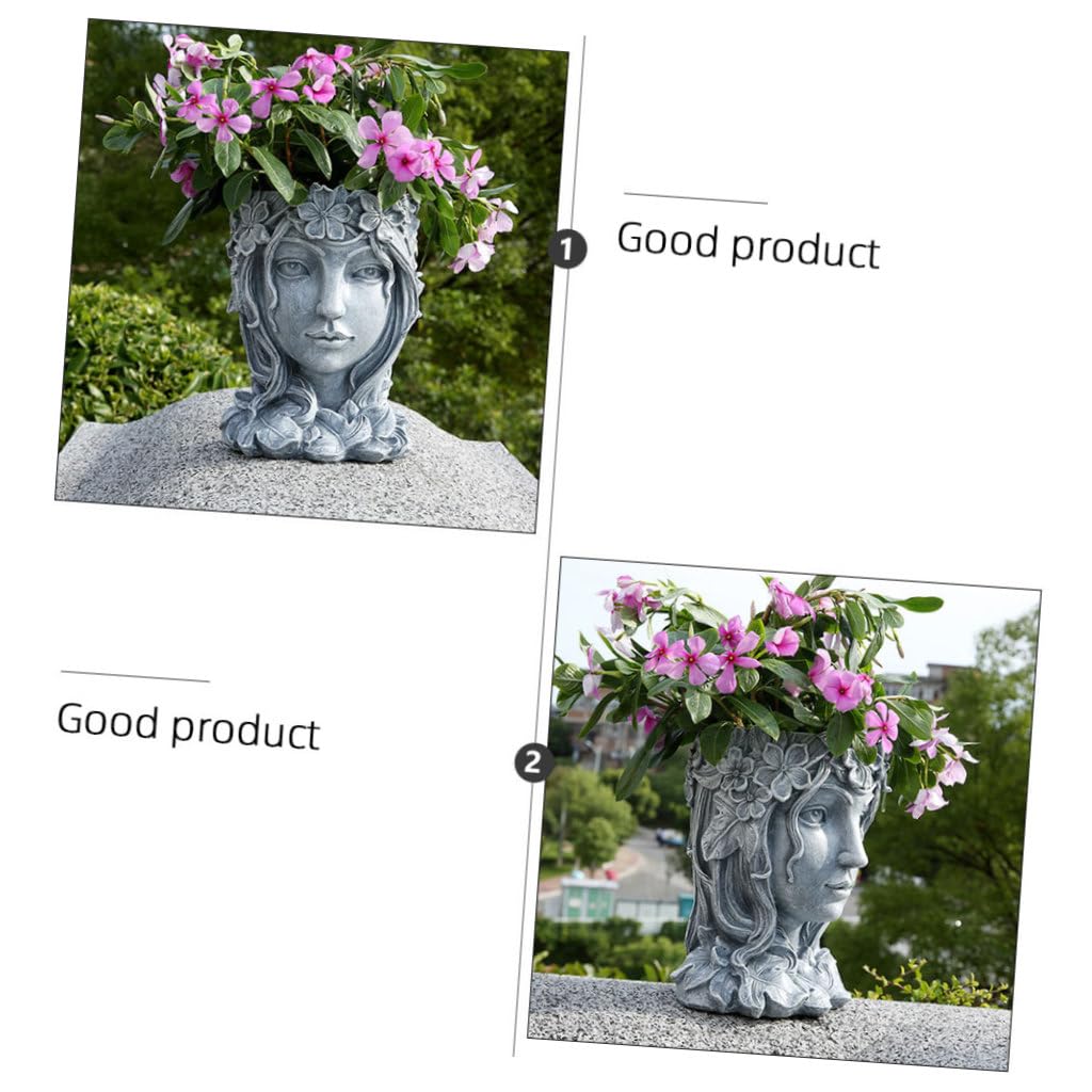 OSALADI Pot de Fleurs en Résine pour Succulentes, Jardinière D’intérieur Décorative Fille Grise, Ornement de Bureau Créatif Léger, Contenant à Fleurs Original pour Jardin et Maison, 1