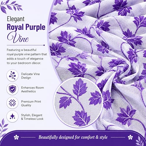 Image of Mosquito Net for King Size Bed & Double Bed, 6x7 Ft, Wall Hanging Machhardani, No Frame Required, Floral Vine Pattern, Premium Poly-Cotton Fabric, Soft Breathable Mesh for AC Rooms (Royal Purple Vine)