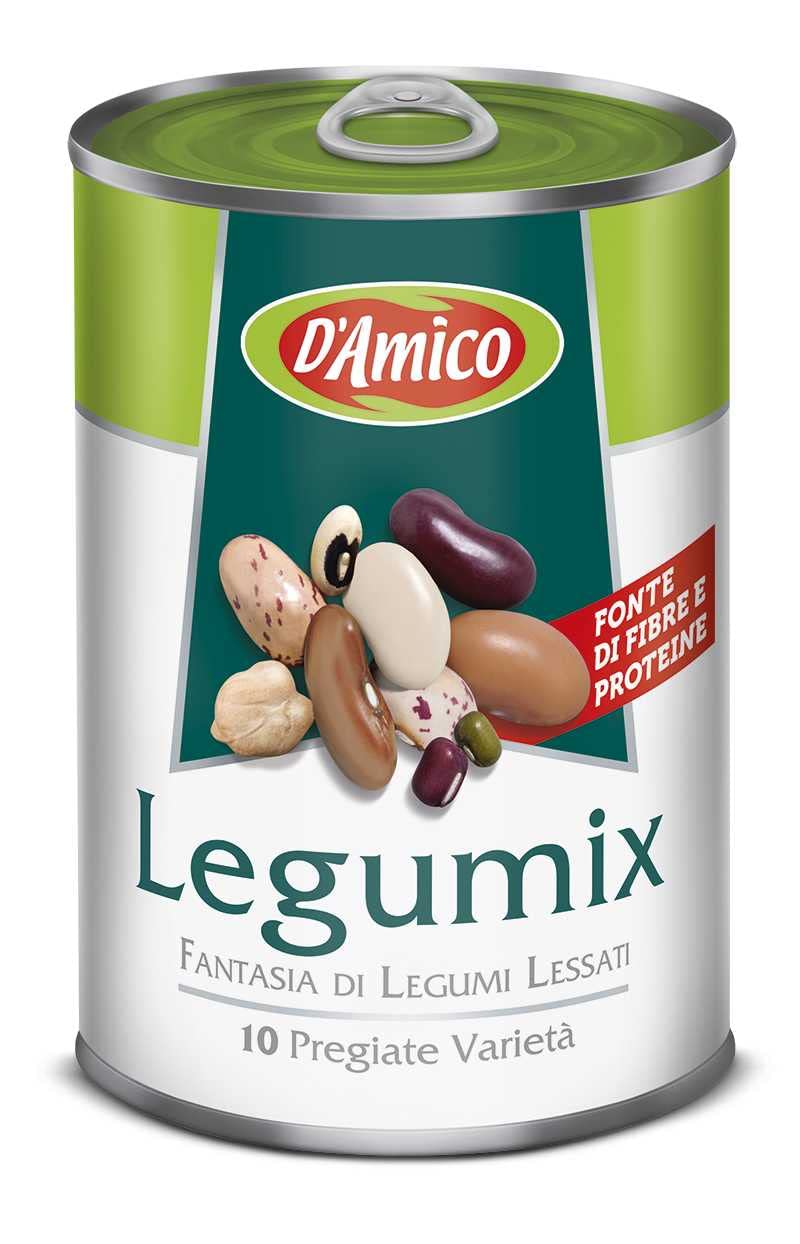24 legumbres D'Amico Legumix Fantasia di Legumi Lessati hervidas, 10 variedades preciosas fuente de fibra y vitaminas 400 g lata