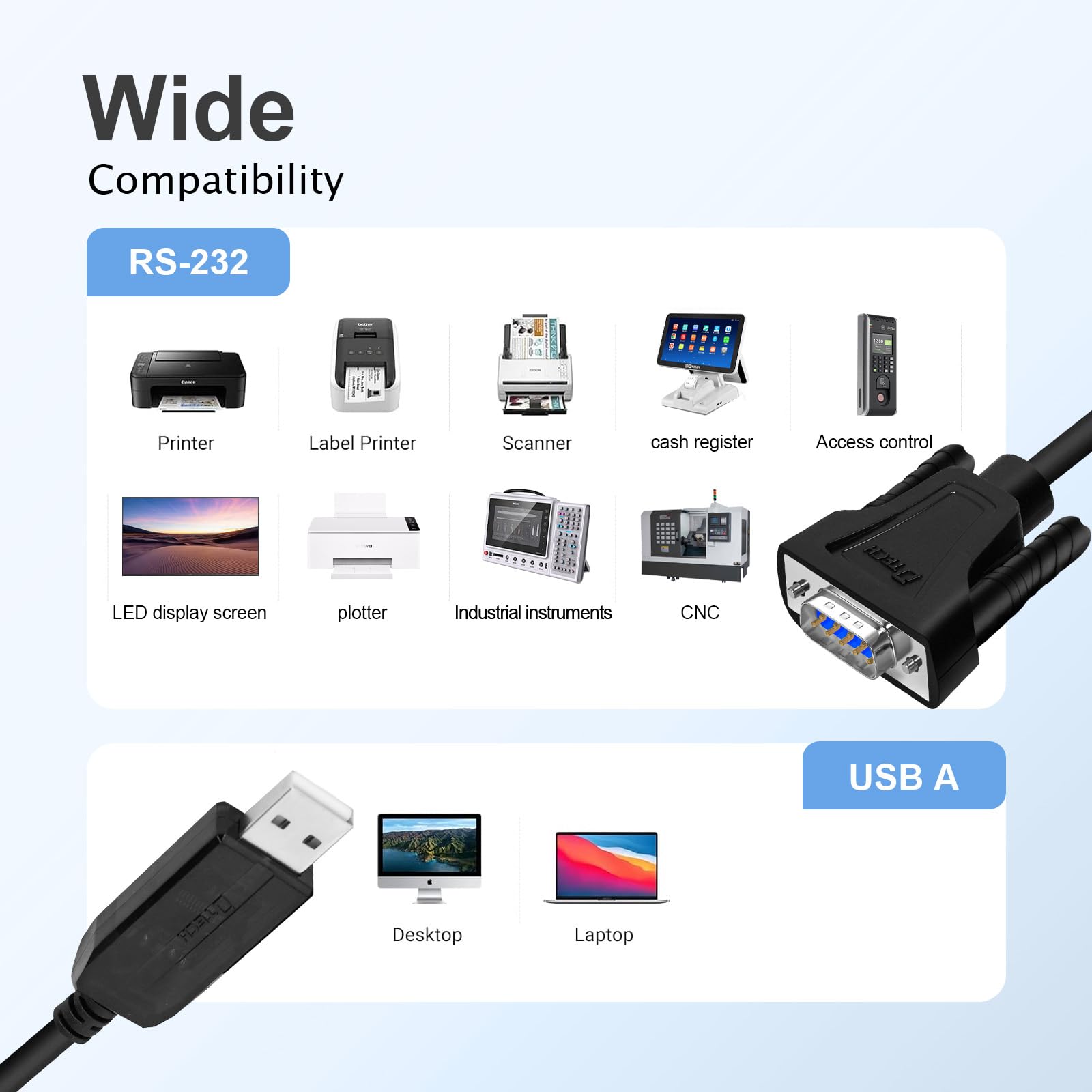 DTECH Cavo da USB a maschio RS232 - Adattatore da USB a porta seriale DB9 con indicatori LED, compatibile con Windows 11/10/8/7, Linux, Mac OS, spina per stampante, CNC, Industrial Equipmen (16M)
