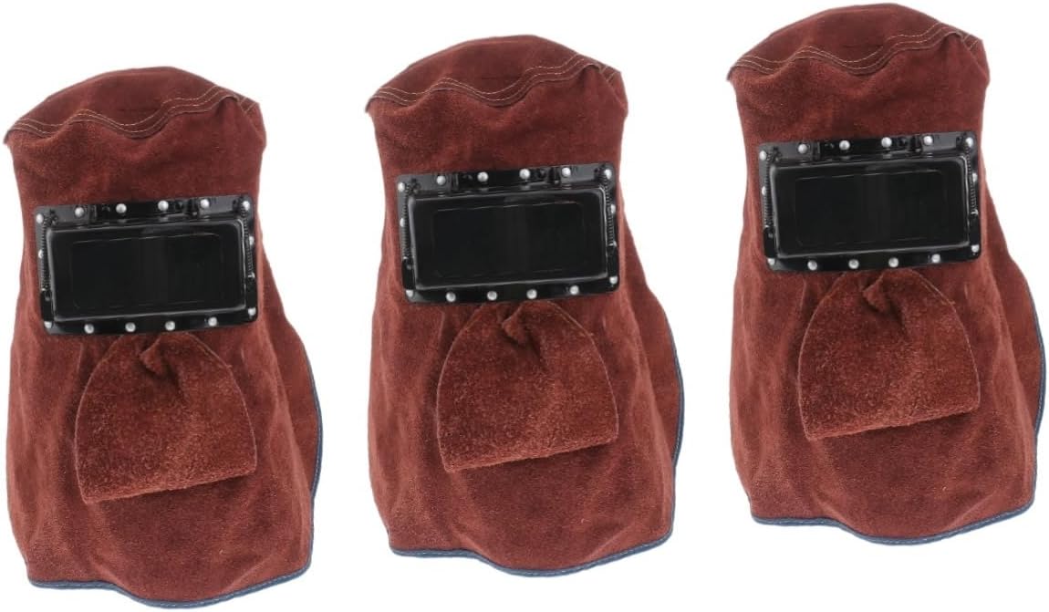 Balacoo 3pcs Leather Welder Face Cover Cowhide Insulation Mask for Welding Protective Hat for Working Professionals Lightweight Design for Comfort and Safety