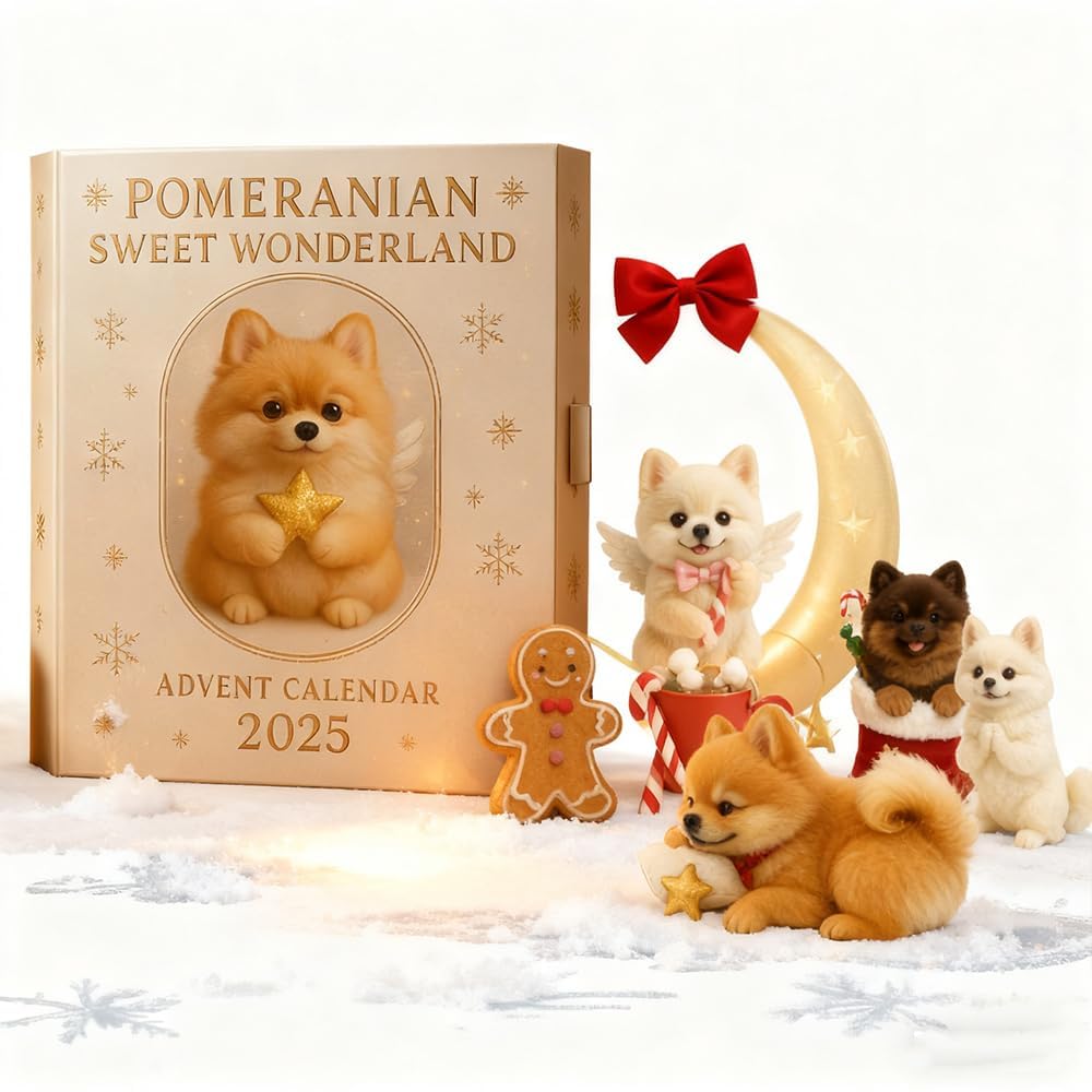 Calendario Dell'avvento 2025 Pomerania Wonderland - 24 Finestrelle Con Statuette Di Cane Pomerania, Decorazione Natalizia Per Amanti Degli Animali