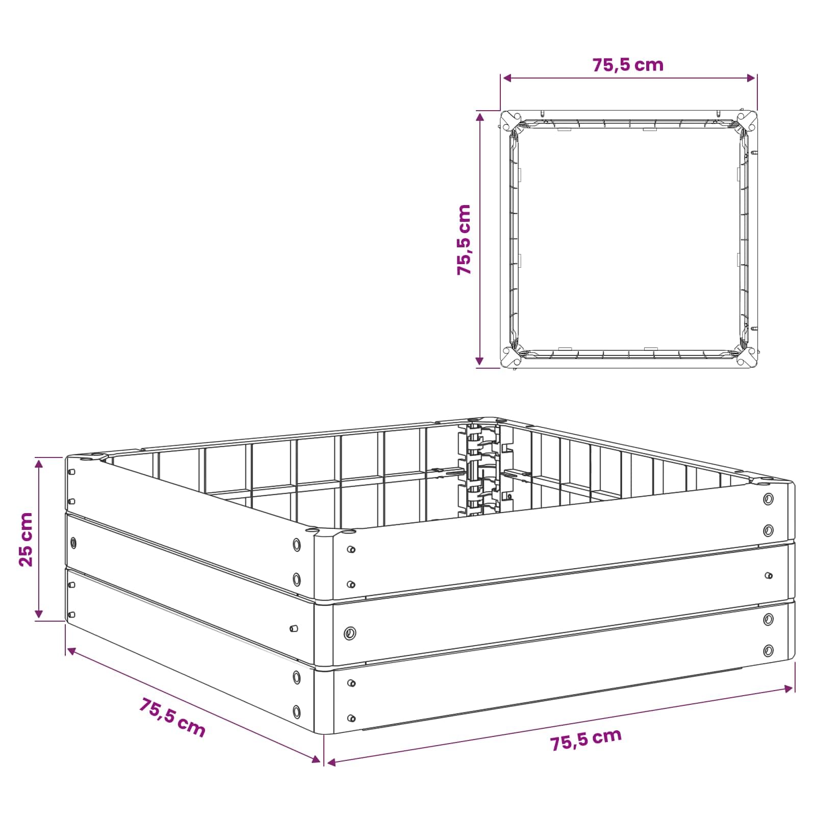 vidaXL Podniesiony grządka Czarny 75,5 x 75,5 x 25 cm PP