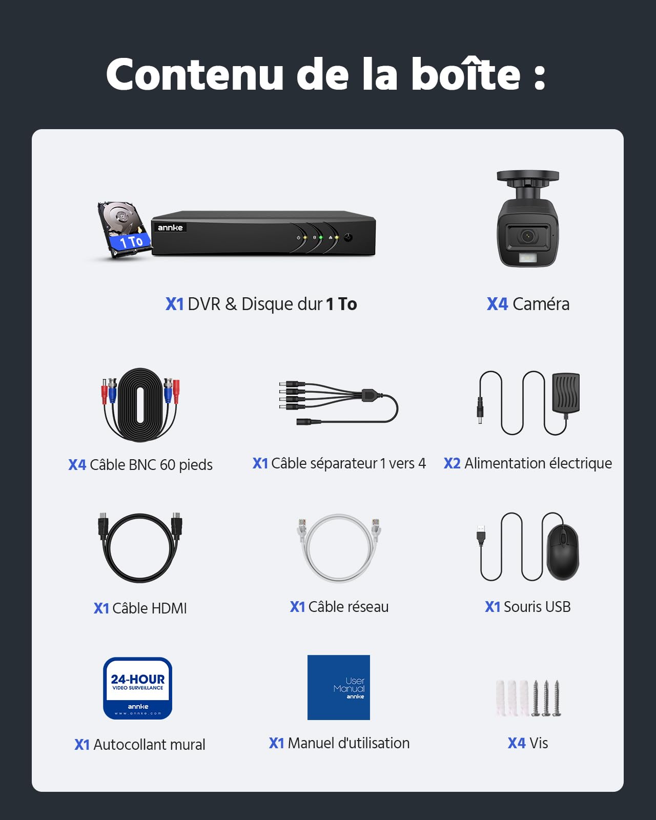 ANNKE DVR 8CH 5MP Lite, 8X 1080p Filaire Caméras Vision Nocturne en Couleur | 1TB HDD, Domestique 24/7,4x2MP Caméras Kit de Surveillance Filaire avec Détection Personne/Véhicule,DVR 8 Canaux 5MP Lite