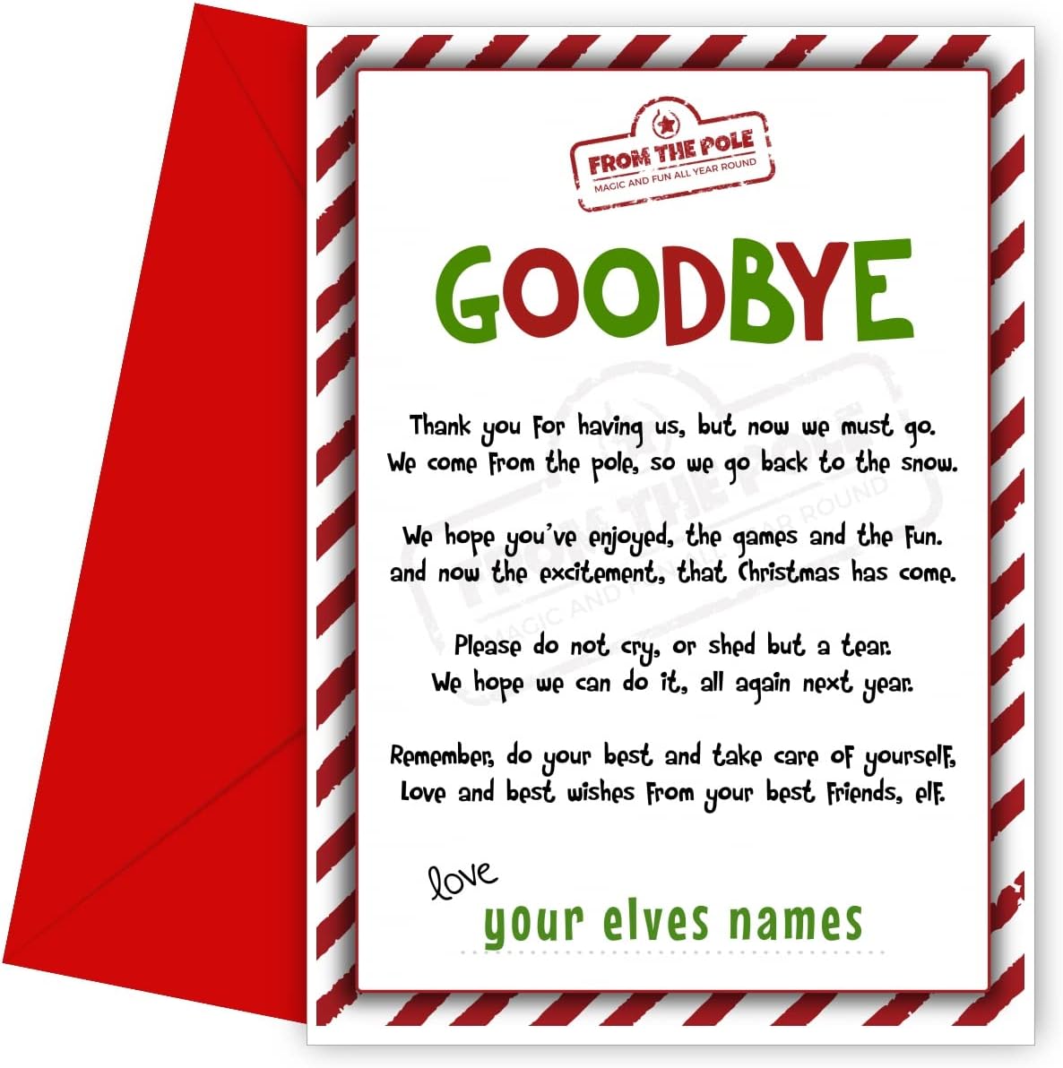 Personalised Elf Goodbye Card for Kids Elf Leaving Letter from