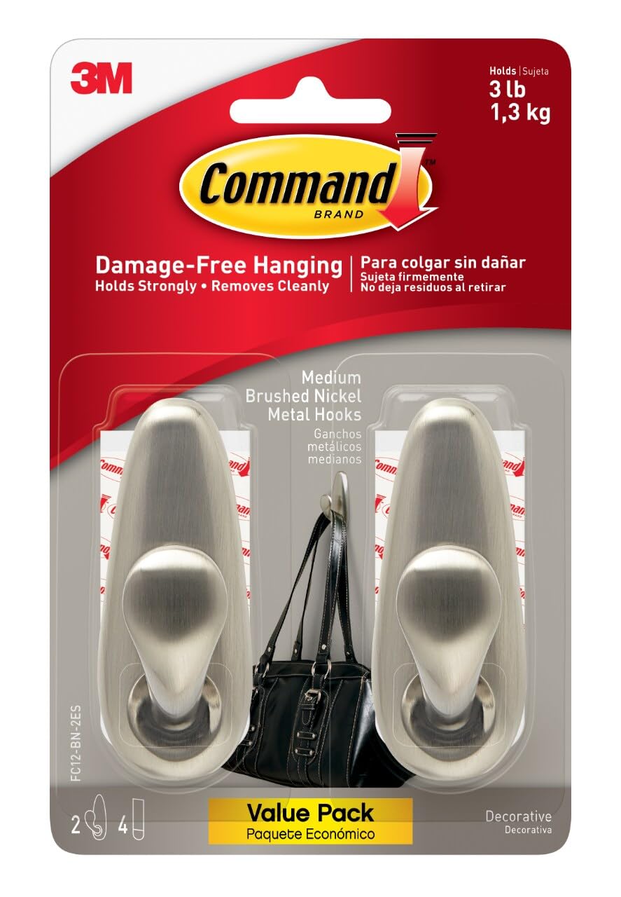 Command Brushed Nickel Fc12-Bn-2Es Medium Forever Classic Value Pack, 2 Hooks, 4 Strips