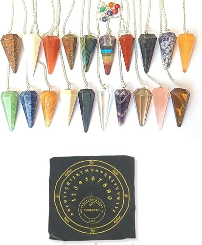 GEMSCITE Lote de 10 piezas de péndulos de piedras preciosas con tablero de péndulo moda poderosa meditación psíquica regalo de éxito psíquico