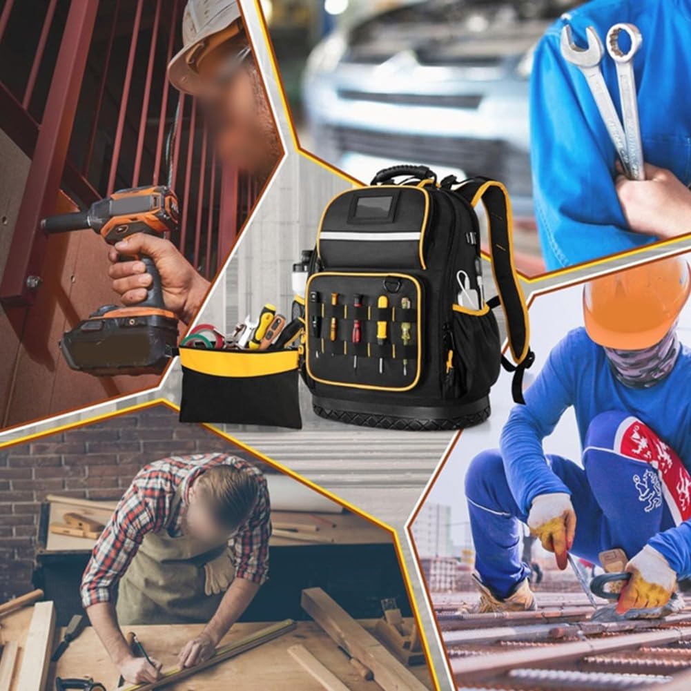 Zaino porta attrezzi con fondo rigido rinforzato e cinghie imbottite per professionisti, per riporre laptop