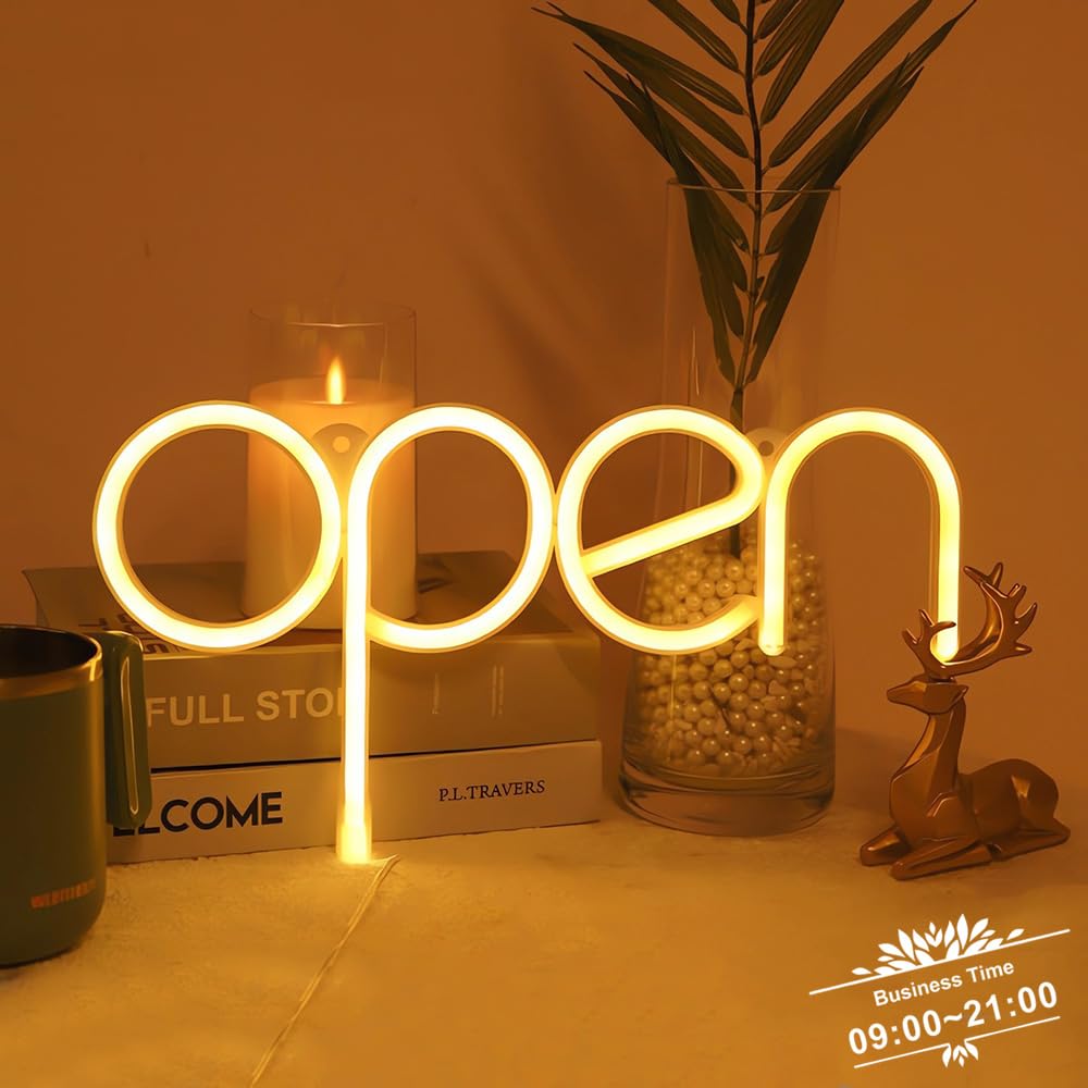 LED Neon Open Sign - open signs for business with USB/Batterie 13.8"x7.1" open neon sign for Stores Restaurants Retail Shops Window Storefronts (Warm) — image 1