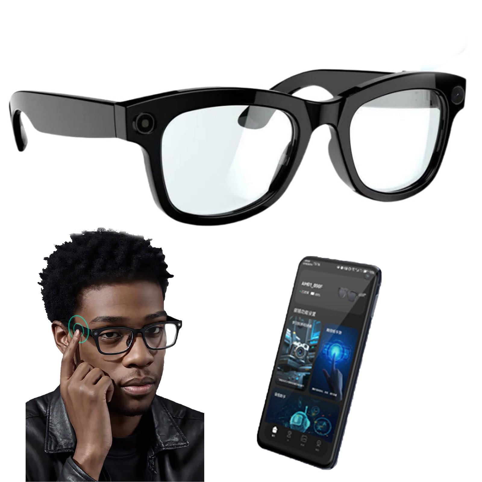 Lunettes intelligentes IA,caméra HD 500 W, transmission Wi-Fi,lunettes de soleil Bluetooth avec traducteur intelligent,capturez,traduisez,écoutez de la musique et passez des appels sans effort !,B