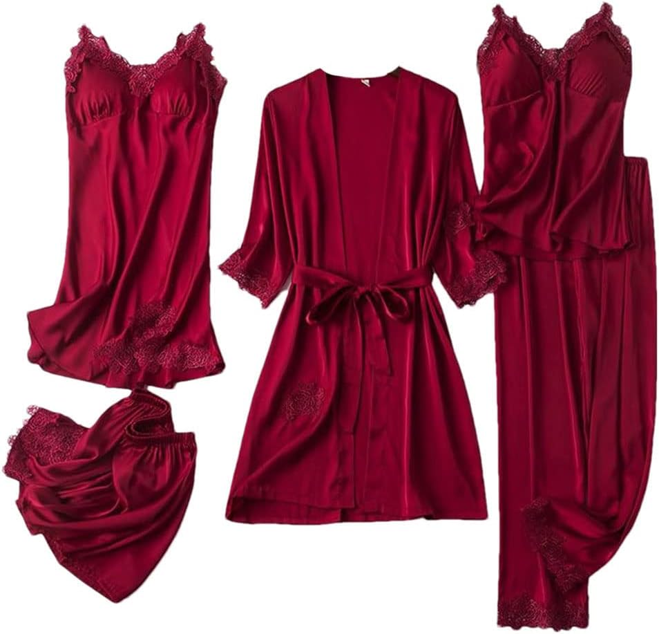 Haitpant Sexy Nighty Bathrobe Gown Sets Women Lace Satin Robe With Chest Pads Nightgown Sleep Suit Spring Kimono Sleepwear