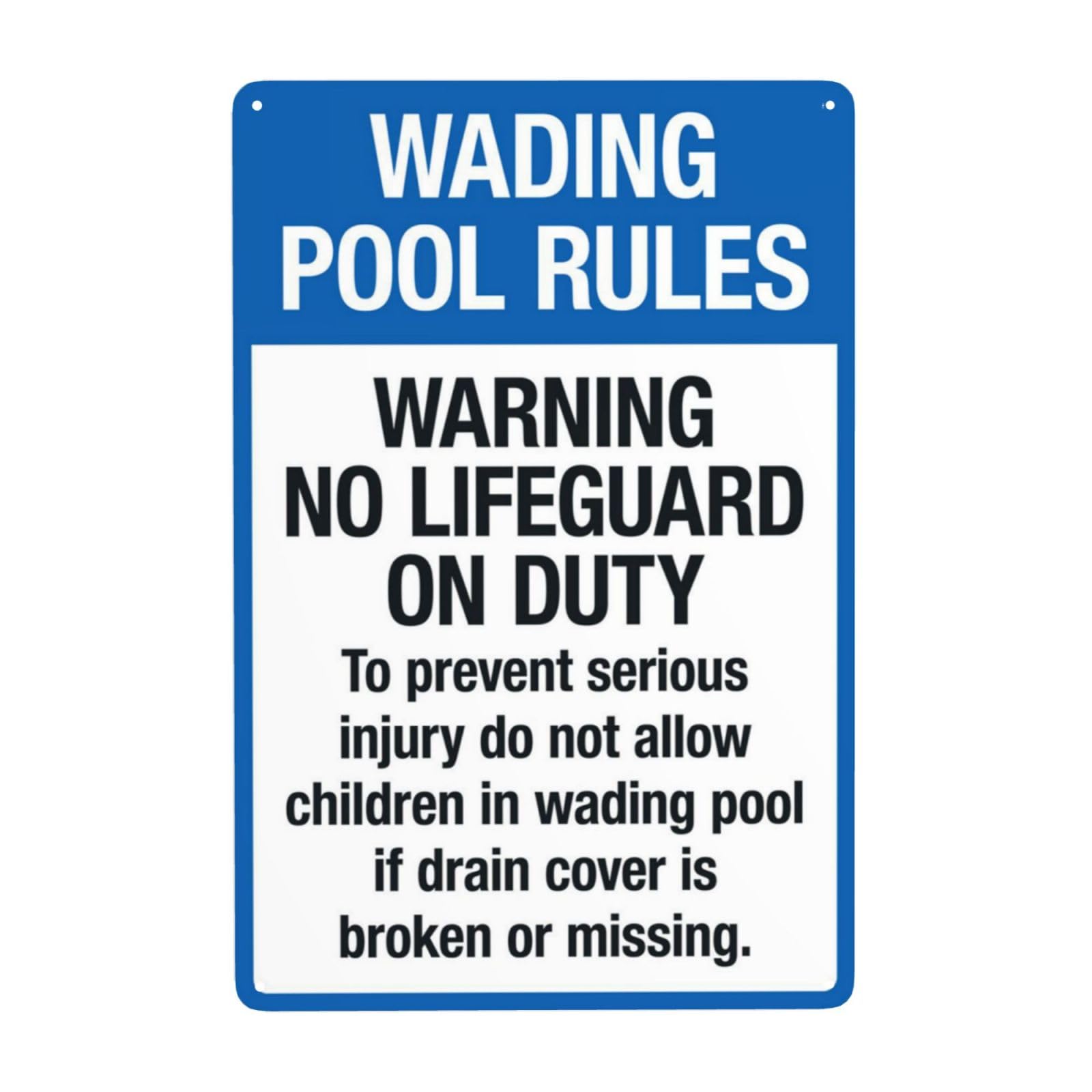 Retro Aluminum Metal Tin Sign, Standard Wading Pool Usage Rule Sign, Vintage Funny Pool Wall Art, 8x12 Inch