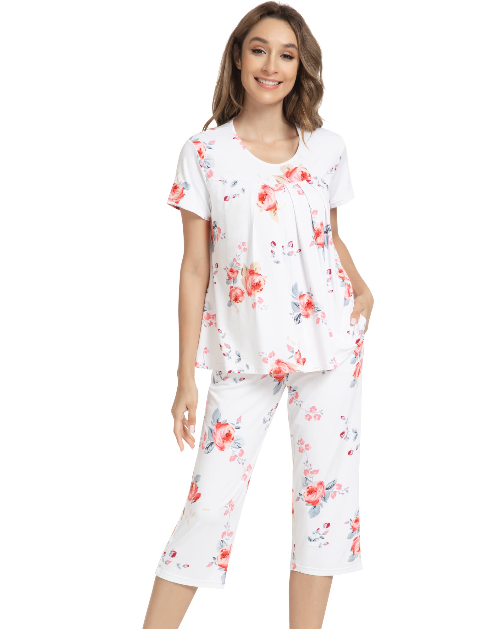 NACHILA Womens Pajamas Bamboo Viscose Pajama Set Capri Tagless Sleepwear