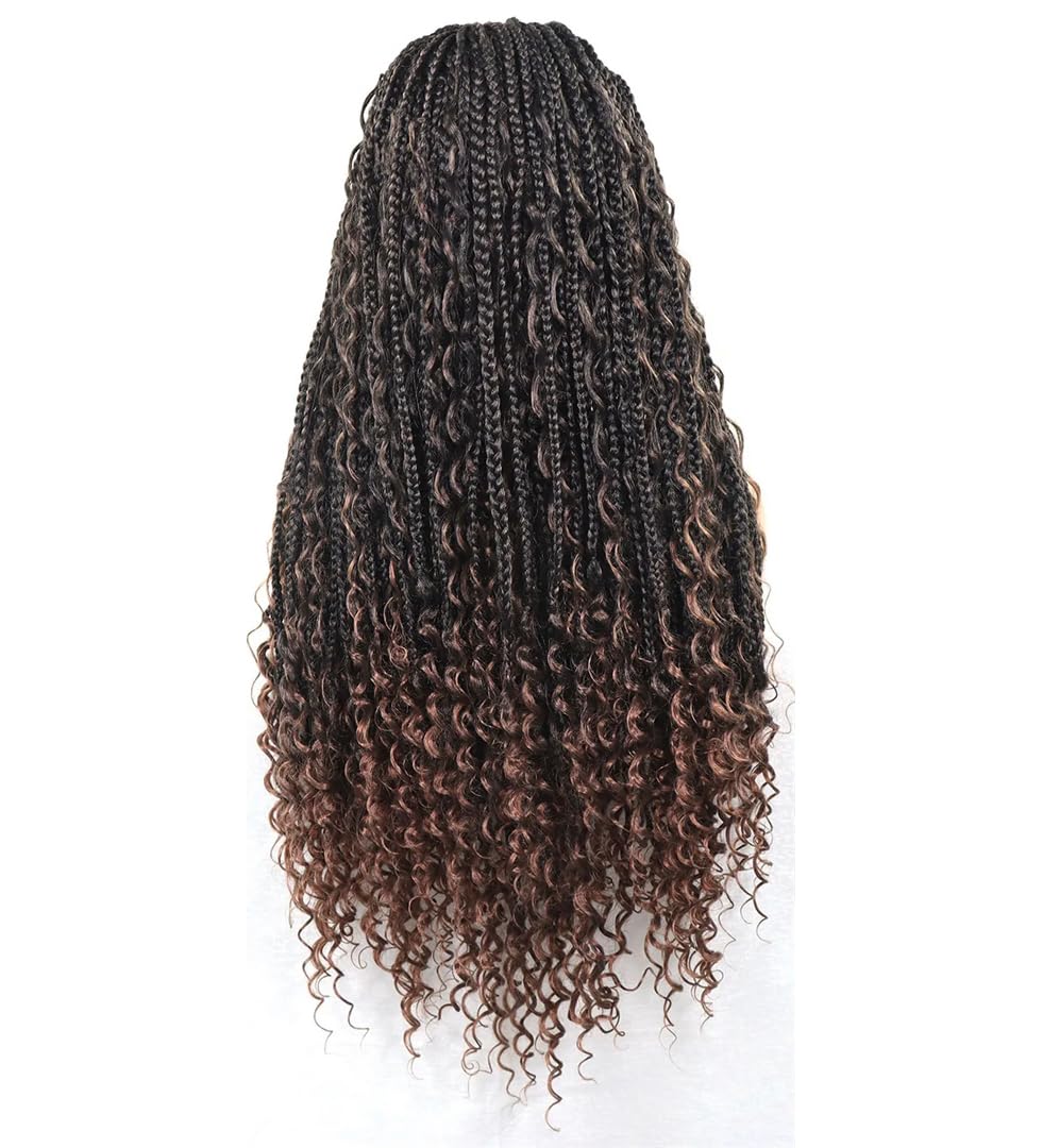 Braided Wigs For Women Synthetic Braided Lace Front Wig Curly Ends Square Part Knotless Box Braids Wig T30 Lace Front#28inch