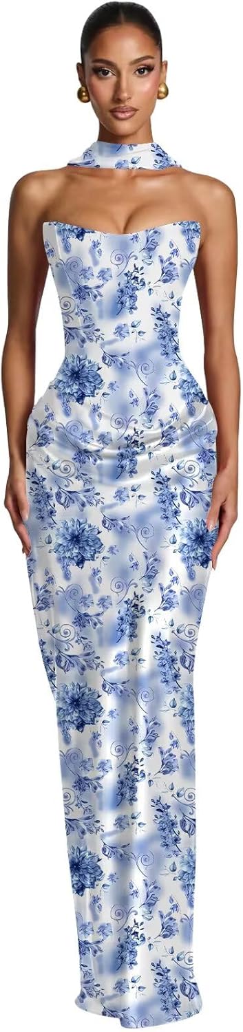 Mermaid Prom Dresses for Women 2026 Satin Strapless Long Formal Evening Gown with Scarf