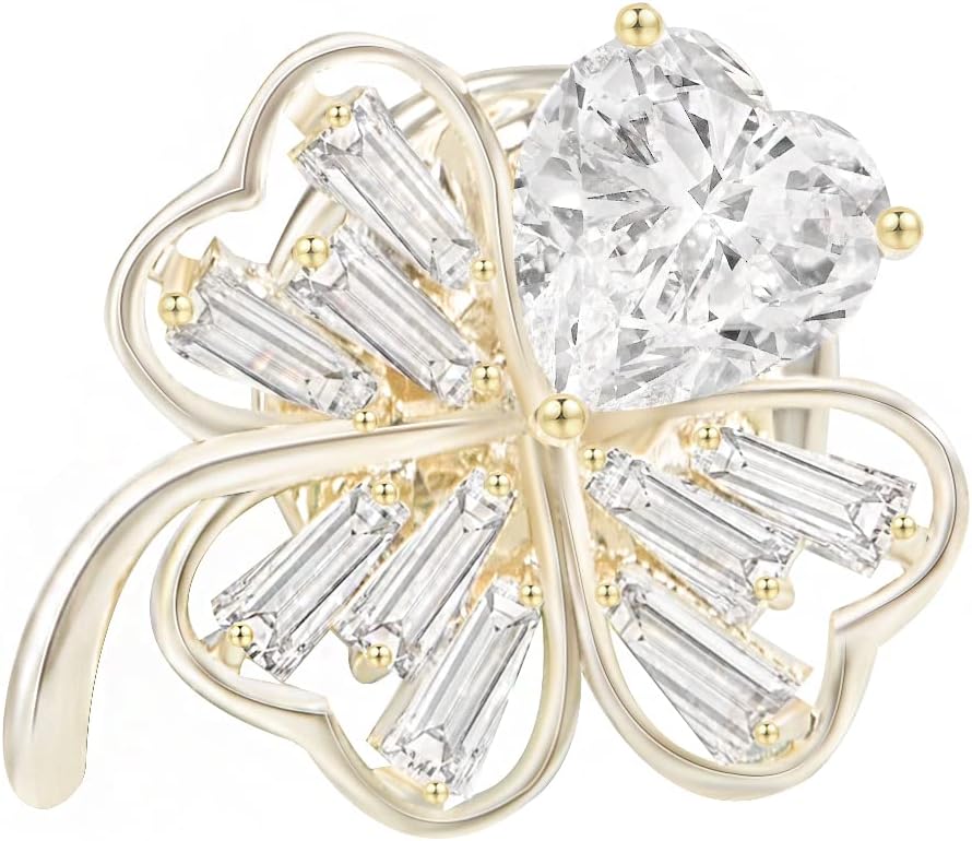 Golden Four-leaf Shape Brooches for Women Fashion Heart-cut Cubic Zirconia Shawl Coat Brooch Pins