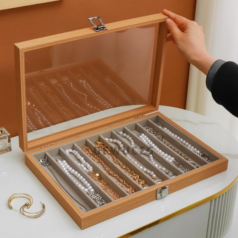 Classic 5 Sec ネックレス レイヤー トープ ネックレスホルダー収納ボックス女性用回転可能な透明なジュエリー収納ハンガー防塵ロングネックレスペンダントブレスレットショーケースガー