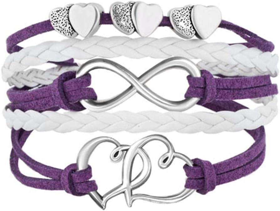 LovelyJewelry Leather Wrap Bracelets Girls Double Hearts Infinity Rope Wristband Bracelets