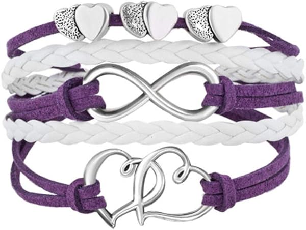 LovelyJewelry Leather Wrap Bracelets Girls Double Hearts Infinity Rope Wristband Bracelets