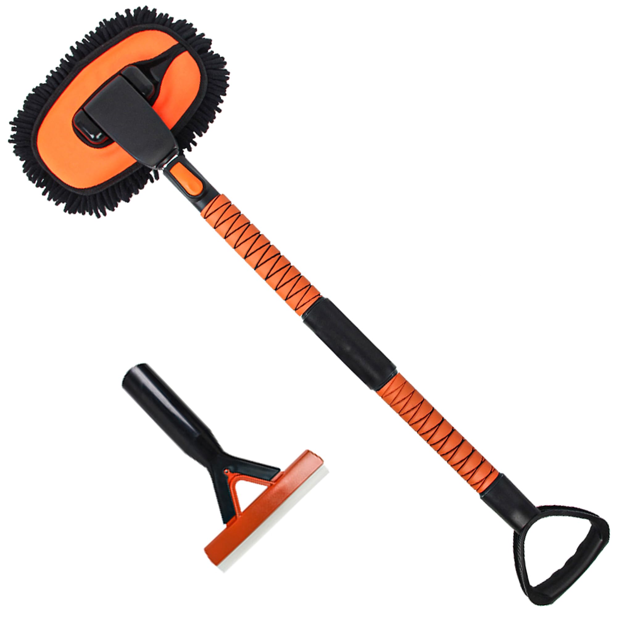 YeeCopon Extendable Car Wash Brush with Long Handle, 55"" Car wash mop with Car Washing Windshield Squeegees Car Wash Kit for RV Truck Camper, Orange