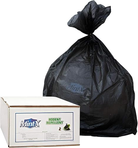 Mint-X Bolsa de basura repelente de roedores, 0.866 mil, alta densidad, sello estrella, 60 pulgadas de alto x 38 pulgadas de largo, 60 galones,